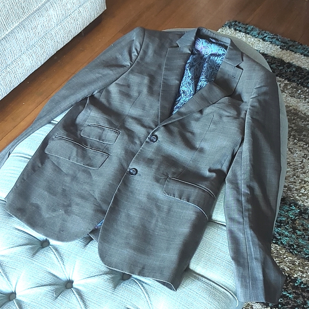 Grey Wool suit with blue Window Pane  pattern